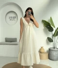 Hazel V Yaka Elbise - 3043 - Taş