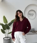 İsabella V Yaka Kazak - Bordo