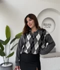 Janet Polo Yaka Baklava Desenli Kazak - Antrasit