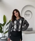 Janet Polo Yaka Baklava Desenli Kazak - Antrasit