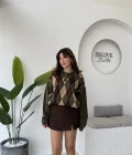 Janet Polo Yaka Baklava Desenli Kazak - Haki