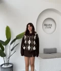 Janet Polo Yaka Baklava Desenli Kazak - Kahverengi