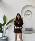 Janet Polo Yaka Baklava Desenli Kazak - Kahverengi