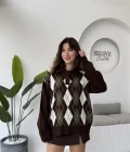 Janet Polo Yaka Baklava Desenli Kazak - Kahverengi
