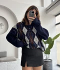 Janet Polo Yaka Baklava Desenli Kazak - Lacivert