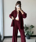 Kadife Vişne Çürüğü Gömlek Pantolon Takım