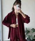 Kadife Vişne Çürüğü Gömlek Pantolon Takım