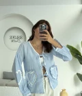 Kalp İşlemeli Pinterst Bluz - Bebe Mavisi - 1027