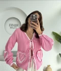 Kalp İşlemeli Pinterst Bluz - Şeker Pembesi - 1027
