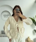 Kalp İşlemeli Pinterst Bluz - Taş - 1027