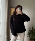 Kalp Nakışlı Sweatshirt Şardonlu Siyah