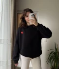 Kalp Nakışlı Sweatshirt Şardonlu Siyah