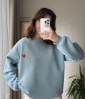 Kalp Nakışlı Sweatshirt Şardonlu Turkuaz