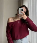 Kayık Yaka Bordo Triko