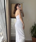 Keten Sırt Detay Yelek Pantolon Takım Beyaz