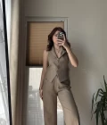 Keten Sırt Detay Yelek Pantolon Takım Haki