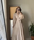 Krem Rengi Etekli Crop Takım