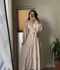 Krem Rengi Etekli Crop Takım