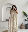 Lime Askılı Dökümlü Elbise - Açık Ton 1 - 3321