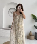 Lime Askılı Dökümlü Elbise - Açık Ton 1 - 3321