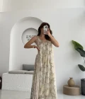 Lime Askılı Dökümlü Elbise - Açık Ton 1 - 3321