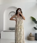Lime Askılı Dökümlü Elbise - Açık Ton 1 - 3321