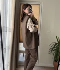 Line Kemerli Vatkalı Yelek Acı Kahve