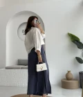 Lotus Yırtmaçlı Büzgülü Etek - İndigo - 3345