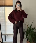 Mat Mumlu Deri Pantalon Bordo