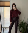 Mat Mumlu Deri Pantalon Bordo
