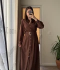Matilda Kahverengi Kuşaklı Taşlı Elbise