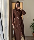 Matilda Kahverengi Kuşaklı Taşlı Elbise