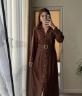 Matilda Kahverengi Kuşaklı Taşlı Elbise