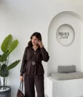 Meeri Kemer Detay Ceket Pantolon Takım - Kahve - Kod: 128
