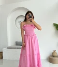 Melon Askılı Gipe Detay Elbise Pembe