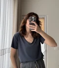 Modal Oys Etiketli V Yaka T-Shirt Antrasit
