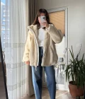 Nebraska Astarlı Peluş Krem Hırka Ceket