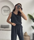 Nova Kalın Askılı Bluz Pantolon Takım - Koyu Antrasit