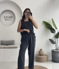 Nova Kalın Askılı Bluz Pantolon Takım - Koyu Antrasit