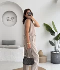 Nova Kalın Askılı Bluz Pantolon Takım - Vizon