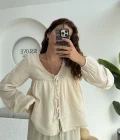 Peri İnci Detay Krem Bluz