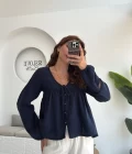 Peri İnci Detay Lacivert Bluz
