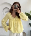 Peri İnci Detay Sarı Bluz