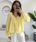 Peri İnci Detay Sarı Bluz