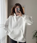 Oversize Kapüşonlu 3 İplik Şardonlu Sweatshirt Beyaz