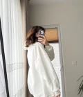 Oversize Kapüşonlu 3 İplik Şardonlu Sweatshirt Beyaz