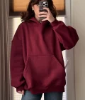 Oversize Kapüşonlu 3 İplik Şardonlu Sweatshirt Bordo