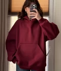 Oversize Kapüşonlu 3 İplik Şardonlu Sweatshirt Bordo