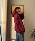 Oversize Kapüşonlu 3 İplik Şardonlu Sweatshirt Bordo