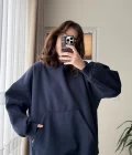 Oversize Kapüşonlu 3 İplik Şardonlu Sweatshirt Lacivert